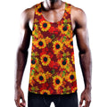 Red Autumn Sunflower Pattern Print Men's Workout Tank Top