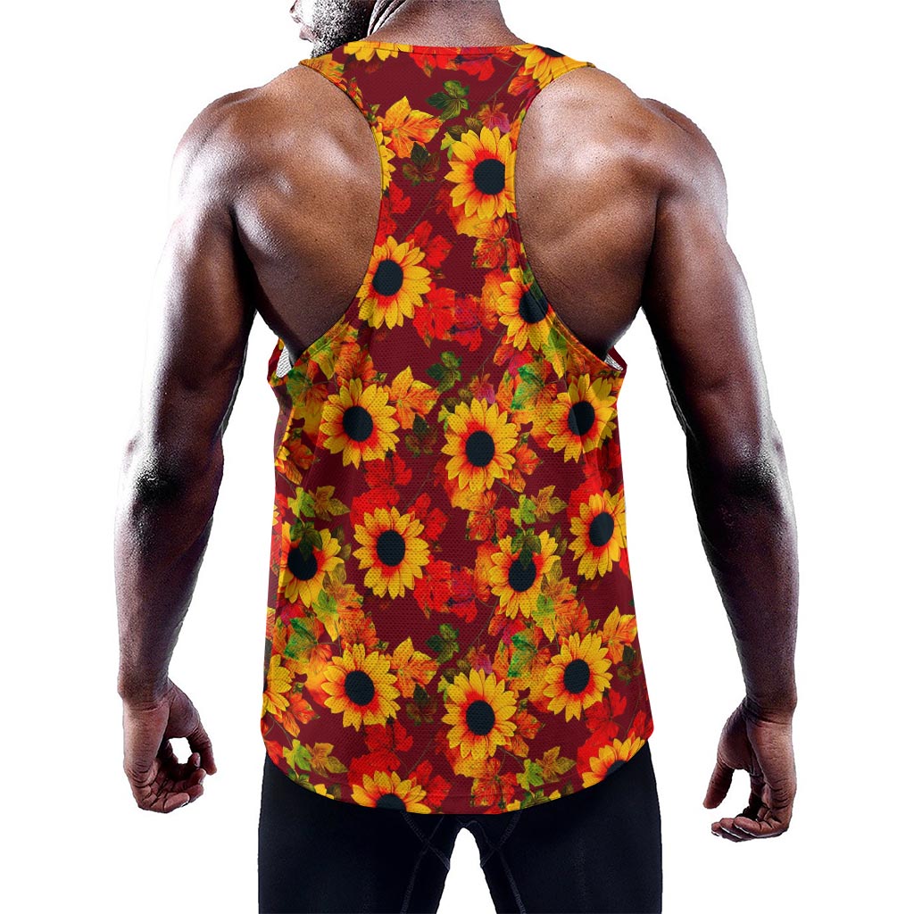 Red Autumn Sunflower Pattern Print Training Tank Top