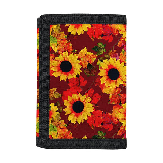 Red Autumn Sunflower Pattern Print Trifold Wallet