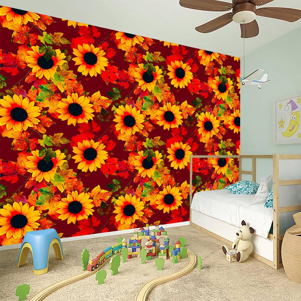 Red Autumn Sunflower Pattern Print Wall Sticker