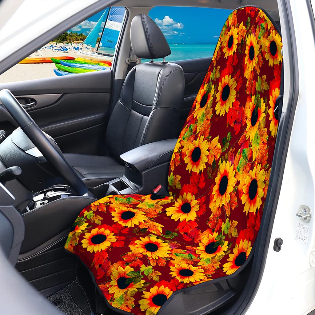 Red Autumn Sunflower Pattern Print Waterproof Car Seat Cover