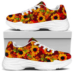 Red Autumn Sunflower Pattern Print White Chunky Shoes