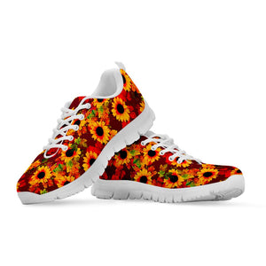 Red Autumn Sunflower Pattern Print White Running Shoes