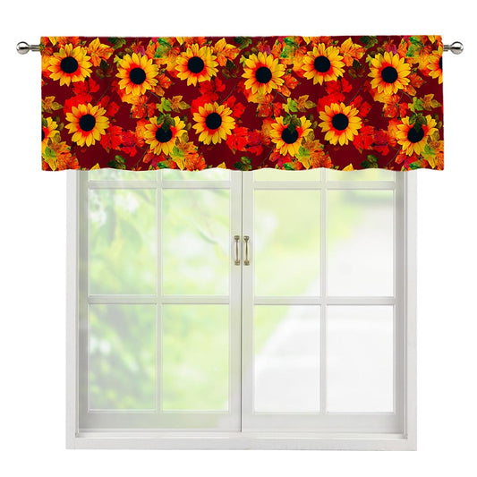 Red Autumn Sunflower Pattern Print Window Valance