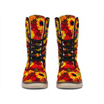 Red Autumn Sunflower Pattern Print Winter Boots