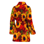 Red Autumn Sunflower Pattern Print Women's Bathrobe