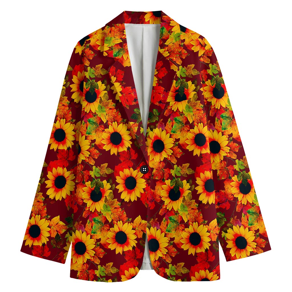 Red Autumn Sunflower Pattern Print Women's Blazer