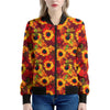 Red Autumn Sunflower Pattern Print Women's Bomber Jacket