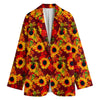 Red Autumn Sunflower Pattern Print Women's Cotton Blazer