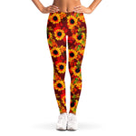 Red Autumn Sunflower Pattern Print Women's Leggings