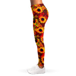 Red Autumn Sunflower Pattern Print Women's Leggings