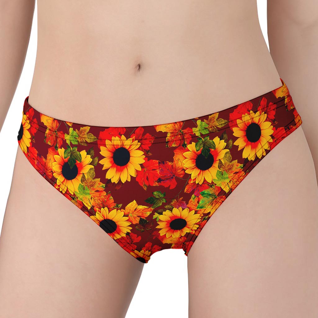 Red Autumn Sunflower Pattern Print Women's Panties