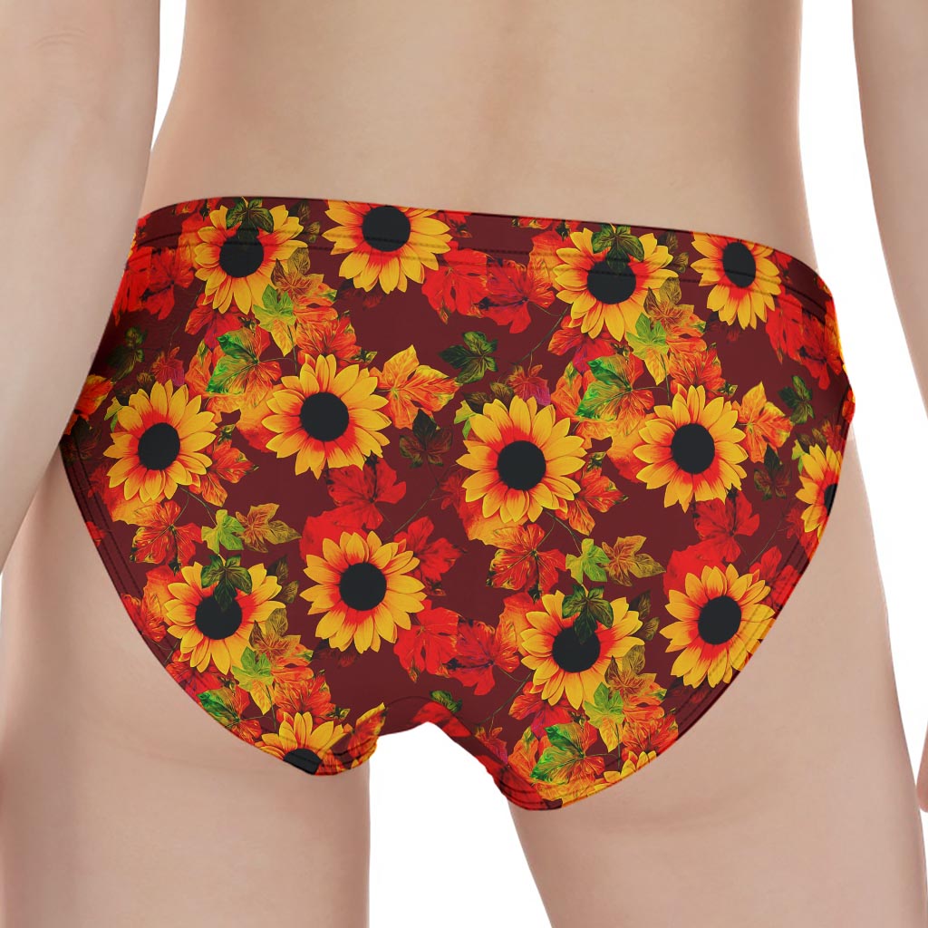 Red Autumn Sunflower Pattern Print Women's Panties