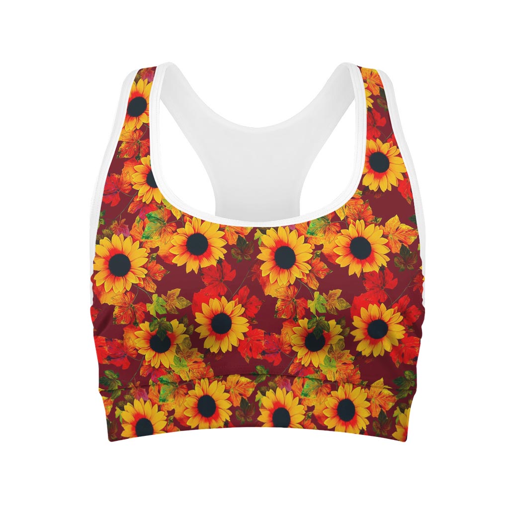 Red Autumn Sunflower Pattern Print Women's Sports Bra