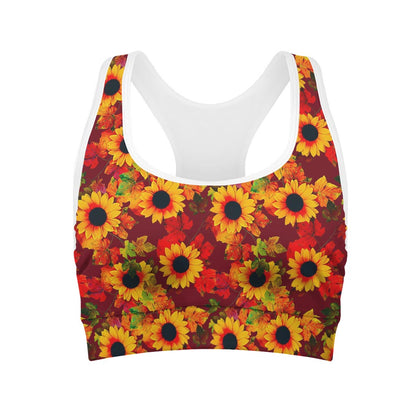 Red Autumn Sunflower Pattern Print Women's Sports Bra