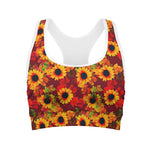 Red Autumn Sunflower Pattern Print Women's Sports Bra