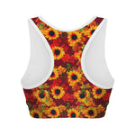 Red Autumn Sunflower Pattern Print Women's Sports Bra