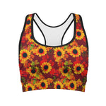 Red Autumn Sunflower Pattern Print Women's Sports Bra