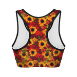 Red Autumn Sunflower Pattern Print Women's Sports Bra