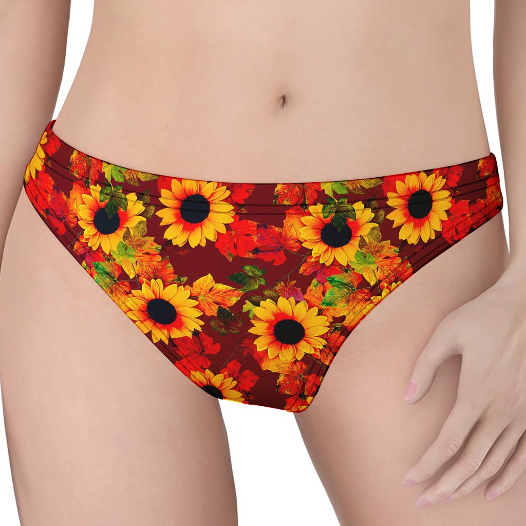 Red Autumn Sunflower Pattern Print Women's Thong