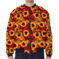 Red Autumn Sunflower Pattern Print Zip Sleeve Bomber Jacket