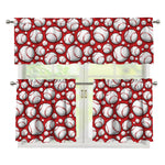 Red Baseball Pattern Print 3 Piece Kitchen Curtains