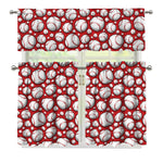 Red Baseball Pattern Print 3 Piece Kitchen Curtains