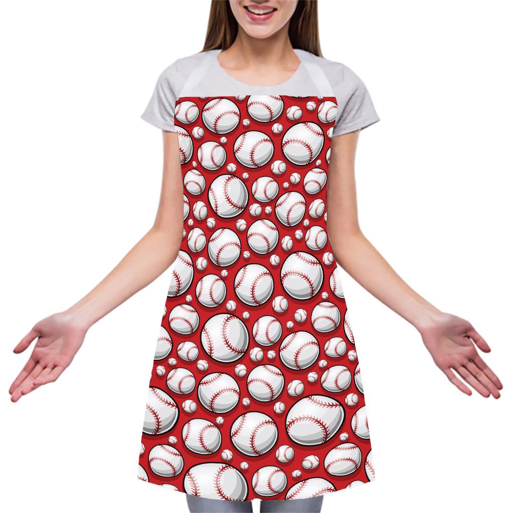 Red Baseball Pattern Print Adjustable Apron