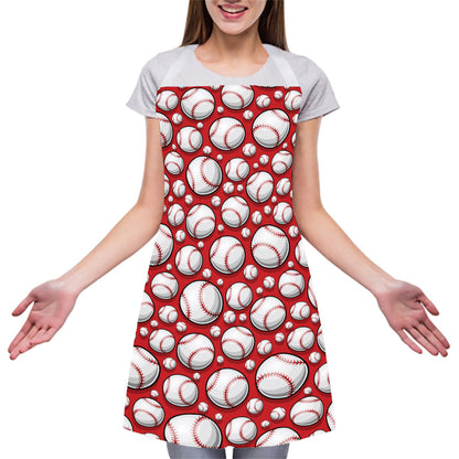 Red Baseball Pattern Print Adjustable Apron