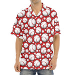 Red Baseball Pattern Print Aloha Shirt