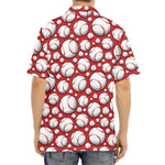 Red Baseball Pattern Print Aloha Shirt