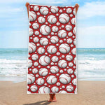 Red Baseball Pattern Print Beach Towel