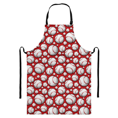 Red Baseball Pattern Print Bib Apron With Pocket