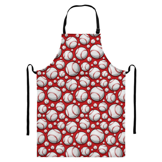 Red Baseball Pattern Print Bib Apron With Pocket