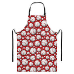 Red Baseball Pattern Print Bib Apron With Pocket