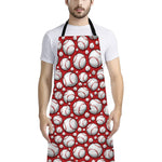 Red Baseball Pattern Print Bib Apron With Pocket