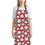 Red Baseball Pattern Print Bib Apron With Pocket