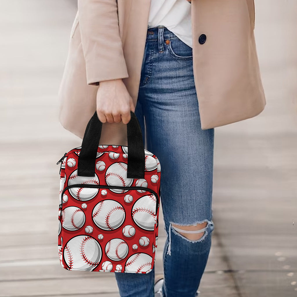 Red Baseball Pattern Print Bible Tote Bag