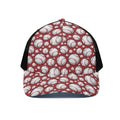Red Baseball Pattern Print Black Mesh Trucker Hat