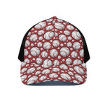 Red Baseball Pattern Print Black Mesh Trucker Cap