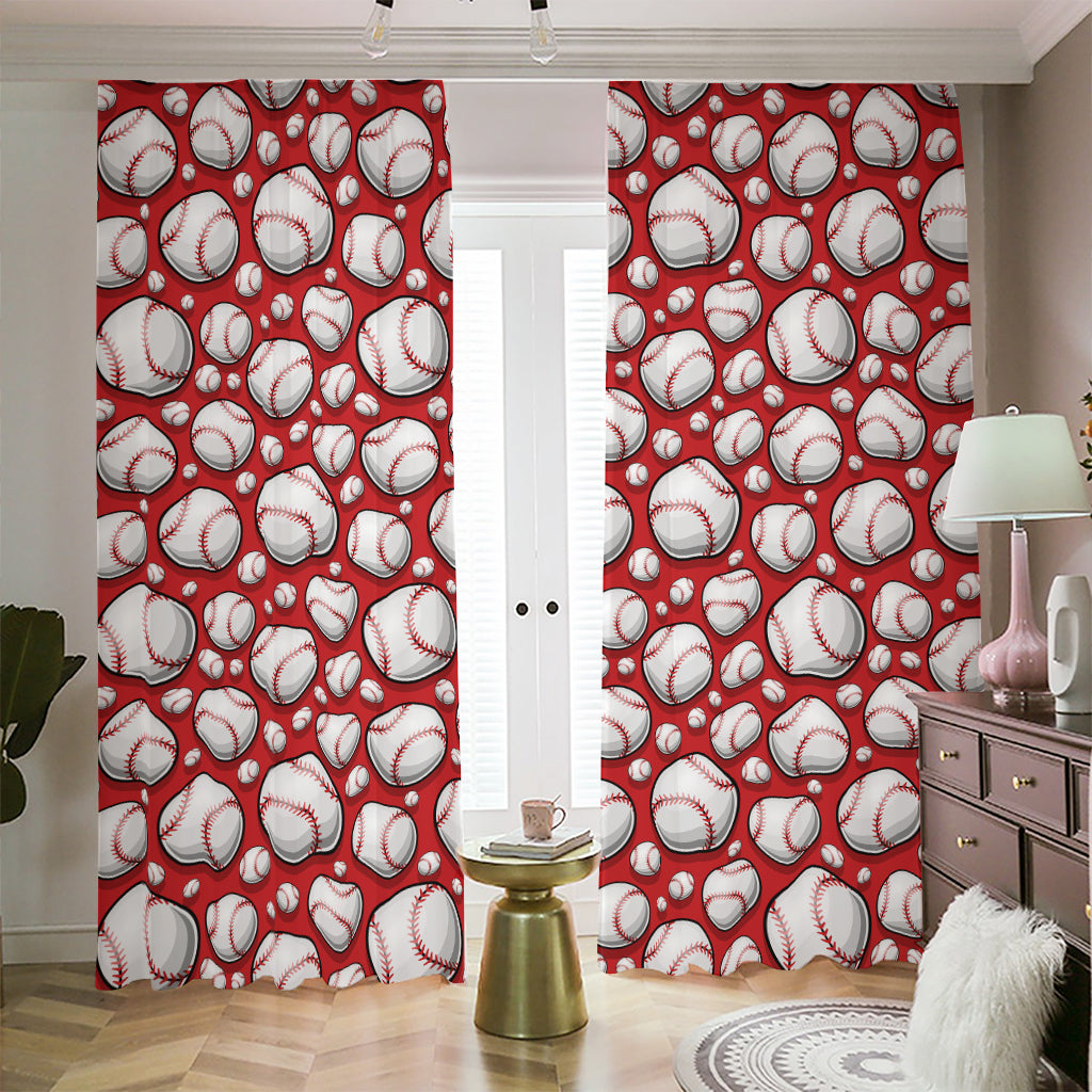 Red Baseball Pattern Print Blackout Pencil Pleat Curtains