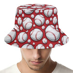 Red Baseball Pattern Print Bucket Hat