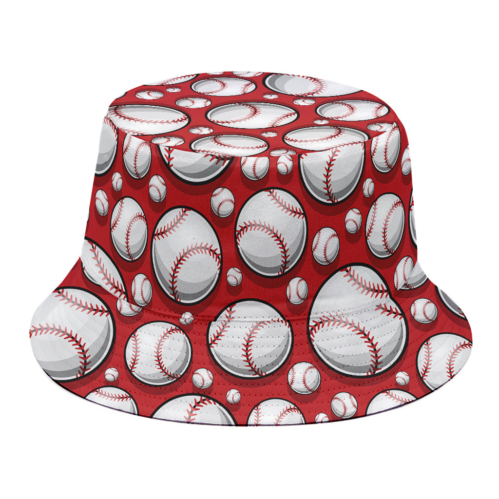 Red Baseball Pattern Print Bucket Hat