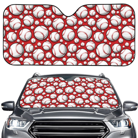 Red Baseball Pattern Print Car Windshield Sun Shade