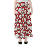 Red Baseball Pattern Print Chiffon Maxi Skirt