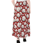 Red Baseball Pattern Print Chiffon Maxi Skirt