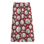 Red Baseball Pattern Print Cotton Front Slit Maxi Skirt