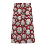 Red Baseball Pattern Print Cotton Front Slit Maxi Skirt
