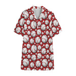 Red Baseball Pattern Print Cotton Hawaiian Shirt
