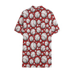 Red Baseball Pattern Print Cotton Hawaiian Shirt